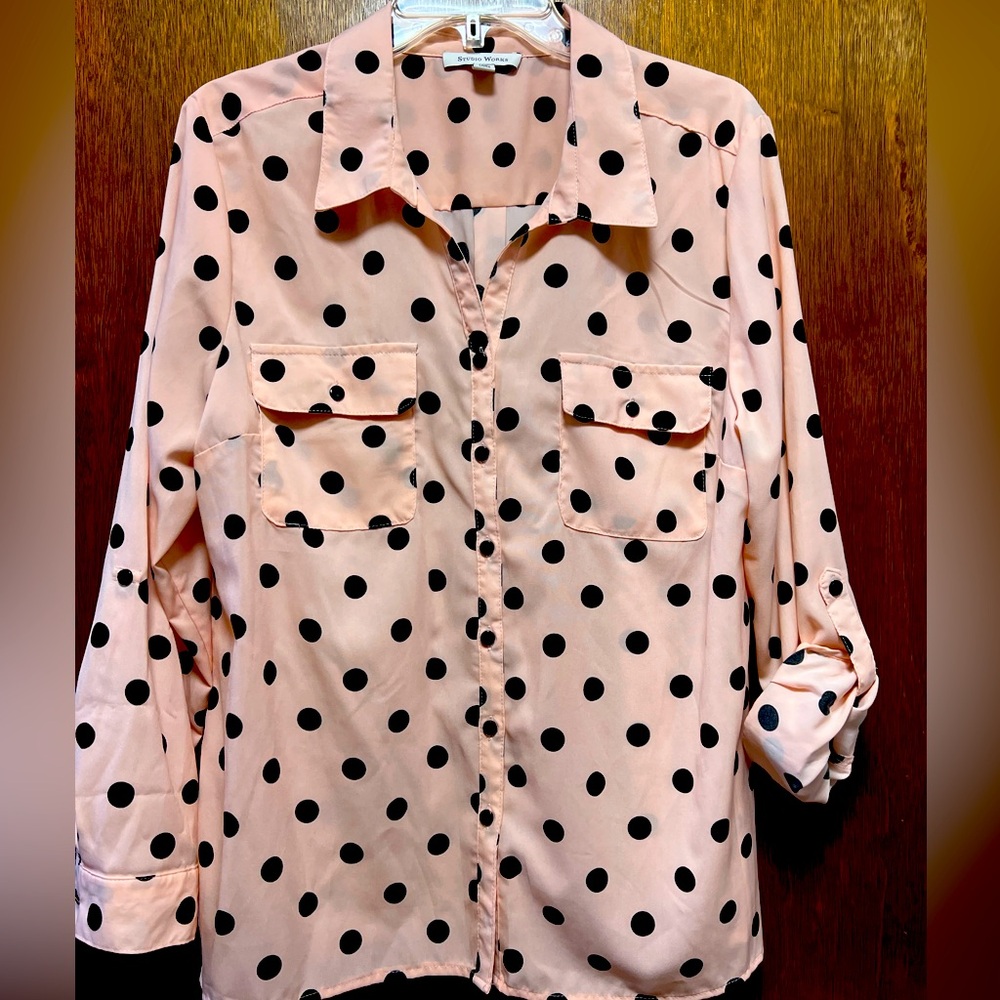 NWOT Pink polka dot blouse